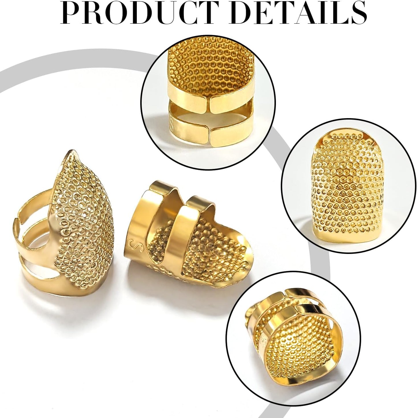 FR 4 Pack (2 Sizes, S/M) Sewing Thimble Finger Protector, Adjustable Finger Metal Shield Protector Pin Needles Sewing Quilting Craft Accessories DIY Sewing Tools Needlework Gold