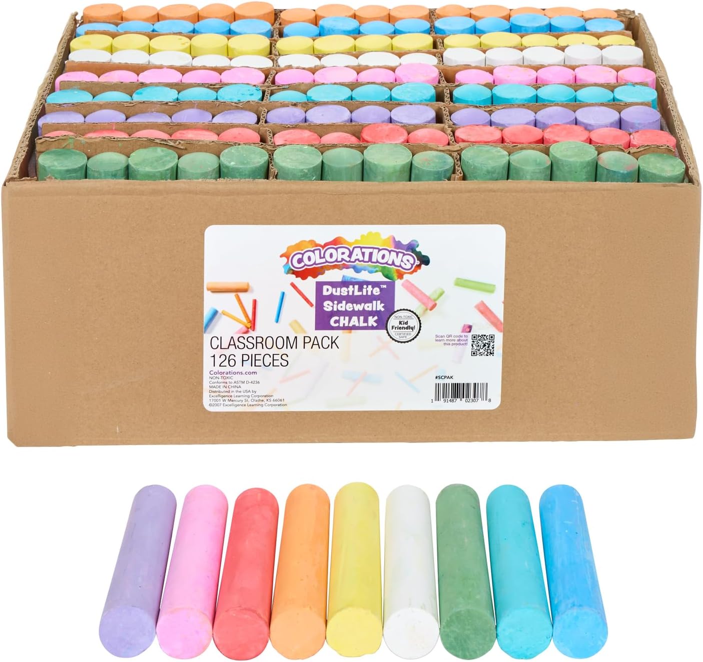 Colorations sidewalk chalk classroom pack, Assorted Set, Outdoor Play, Screen-free, Creativity, Drawing, Hopscotch, Easy to Grip, Colors & Patterns