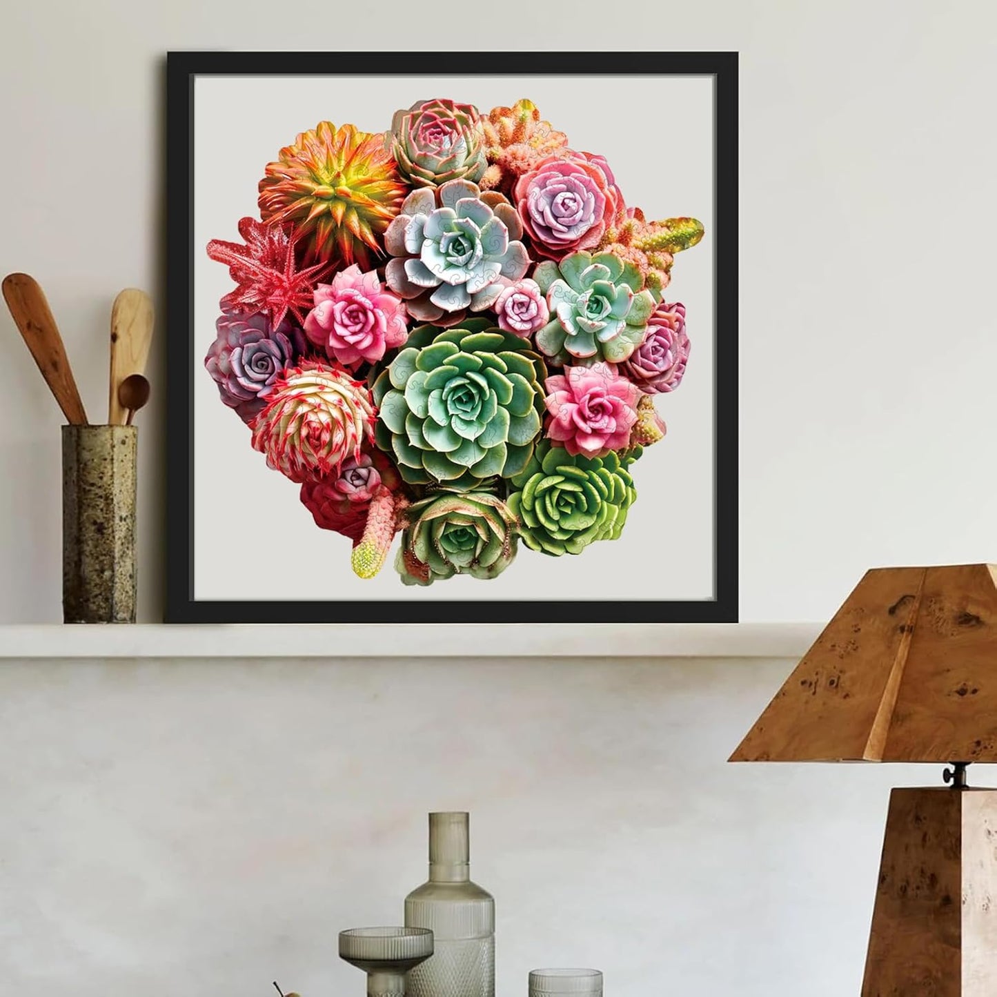 Wooden Puzzles for Adults 500 Piece, Colorful Succulent Puzzle for Mom, Challenging Puzzle, Luxurious Shaped Wooden Puzzles for Family Game 16.7 * 16.3in