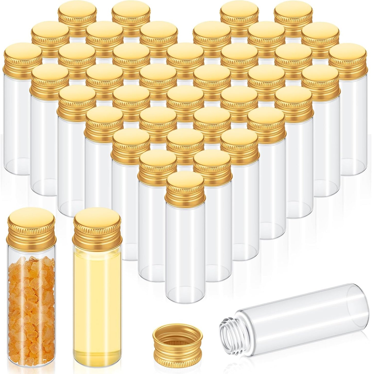 100 Pcs Small Clear Vials Spice Mini Jars with Lids Mini Glass Bottles with Screw Aluminum Metal Caps Tiny Jars Sample Containers for Powder Cream Cosmetic Jewelry Wedding (15 ml,Gold Caps)