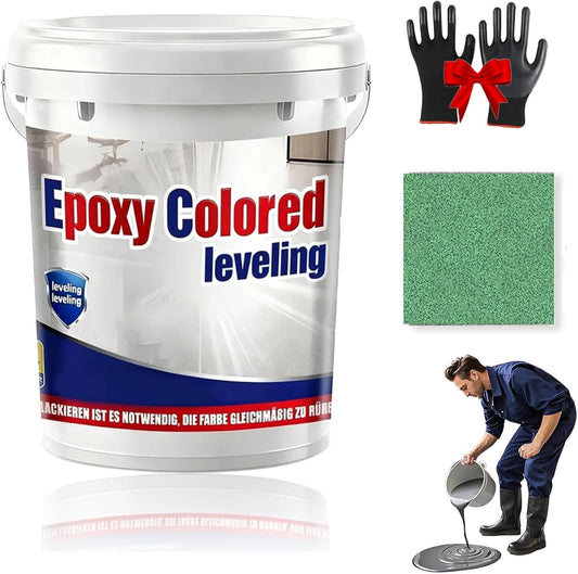 Epoxy Floor Paint, Epoxy Colored Sand Floor Paint, High-Gloss Marble Effect Self-Leveling Coating, Waterproof, Non-Slip, Ultra-Durable for Garage, Basement, Wood Floors (Green,4.4 lb)