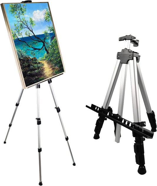 Art Artist Easel Stand for Painting,Portable Adjustable Easels for Painting Canvases Height from 17 to 66 Inch - Carry Bag for Table-Top/Floor Displaying and Wedding Sign,White