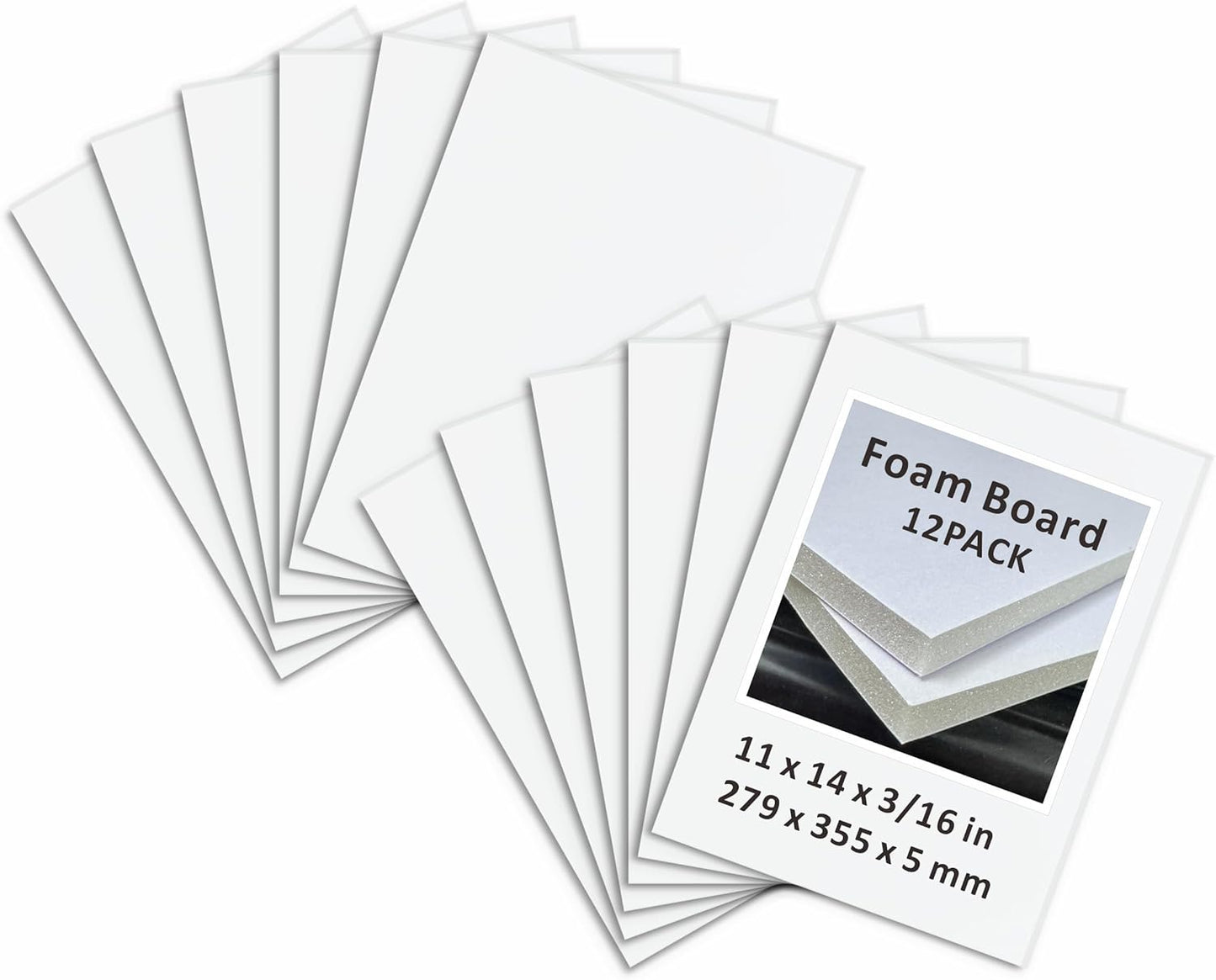 Foam Board 11 x 14 in, ZXUNLIEH 12 Pack White Poster Board, 3/16 in Thick Craft Foam Core Board, Puzzle Board, Double Sided, Foam Sheets for Picture, Project, Presentation, Artwork, Signage and Crafts