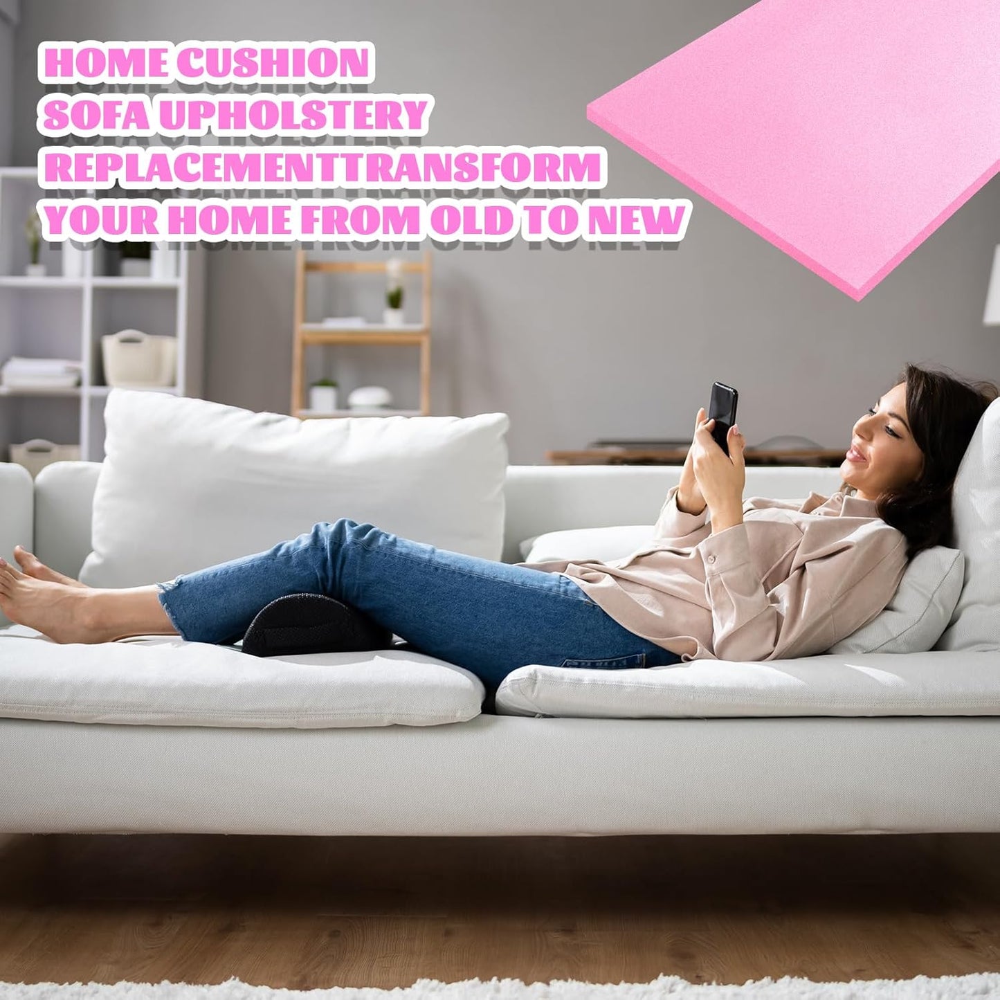 Amylove Polyurethane Foam 24" x 72" High Density Cushion Upholstery Foam Sheet for Seat Replacement DIY Projects Chairs Headboards Sofas Home(1" x 24" x 72",Pink)