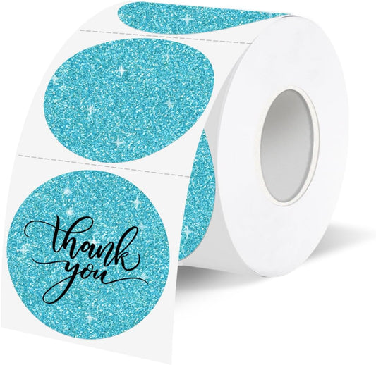 1.5" Holographic Direct Thermal Label Stickers, Round Printable Rainbow Glitter Thermal Printer Sticker Labels for Gift Wrapping, Self-Adhesive DIY Custom Logo Design- Glitter Blue