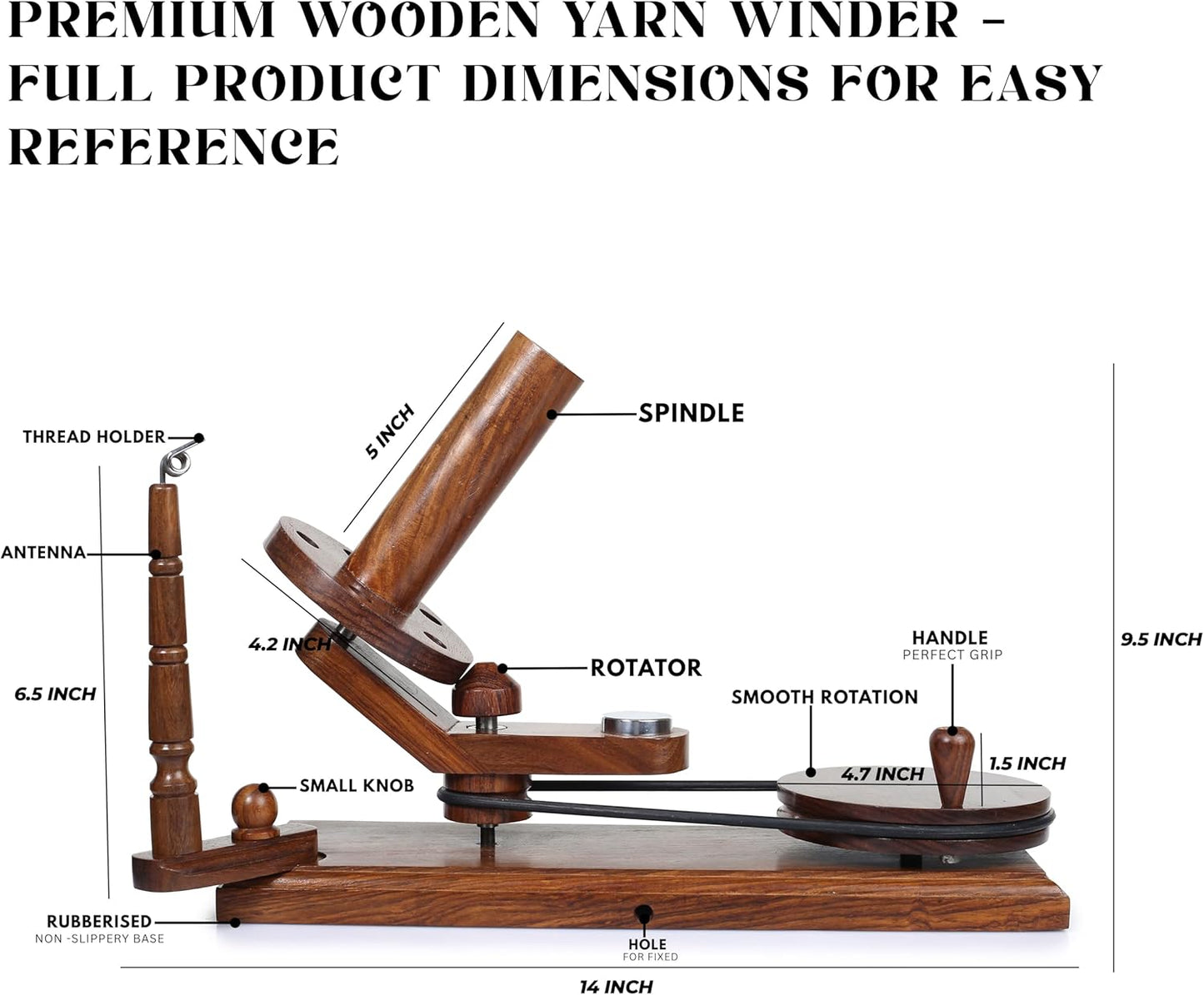 Bhartiya Handicrafts Wooden Yarn Ball Winder & Table Top Swift Set, Hand Operated Rosewood Combo Winder, Large Capacity 8 to 10 oz Yarn Fiber Winder, Wool String Swift Winder (Rosewood Winder & Swift)