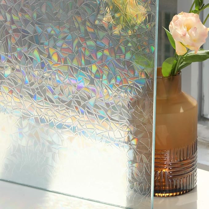 3D Prism Window Film Translucent Decorative Rainbow Sliding Glass Door Tint Covers Static Cling No Residue Heat Control Anti UV Removable Décor Coverage for Kitchen Bedroom Living Room,23.6x78.7in.