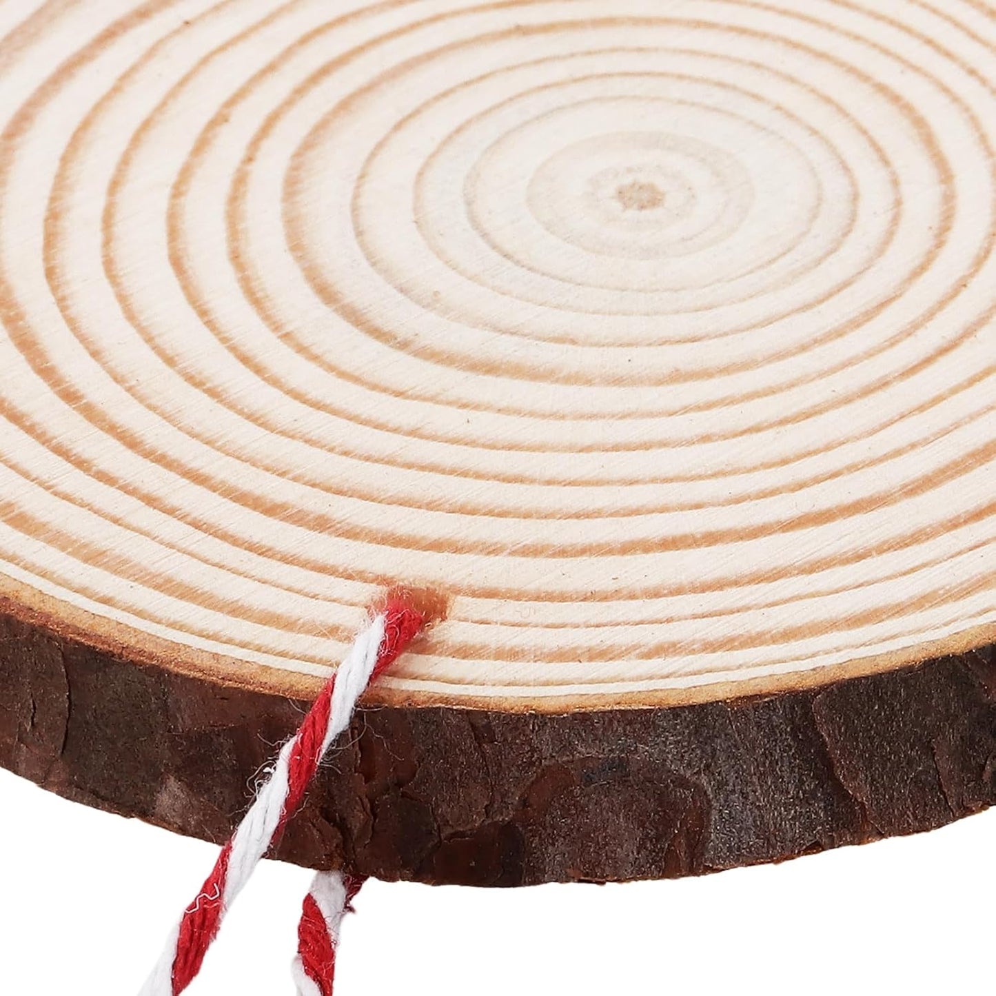 60 Pieces Wood Slices with Hole, 3.5-4 Inch Unfinished Round Wooden Circles with Bark for DIY Crafts, Wedding Centerpieces