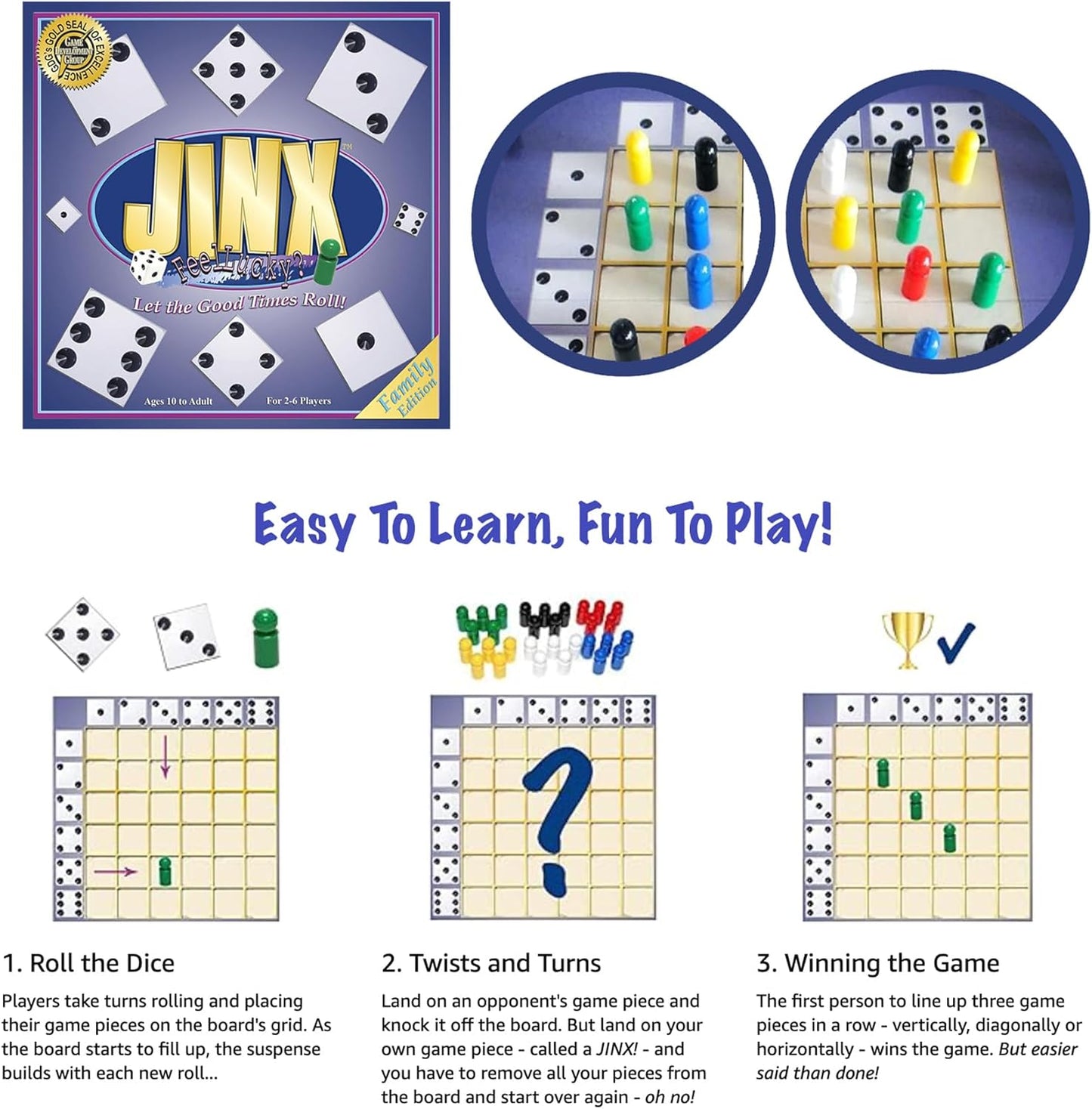 Jinx - Fast and Fun Board Game of Chance Where The Luck of The Roll Determines Your Fate - Game Night Fun for Family & Adults