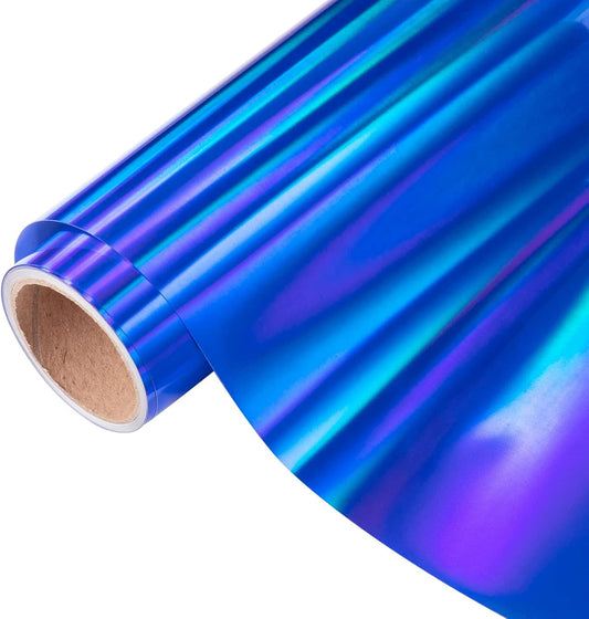 VINYL FROG Holographic HTV Vinyl Roll 12" x5ft Blue Metallic Heat Transfer Vinyl Iron on Vinyl Easy to Cut & Weed DIY Heat Press Design for T-Shirts