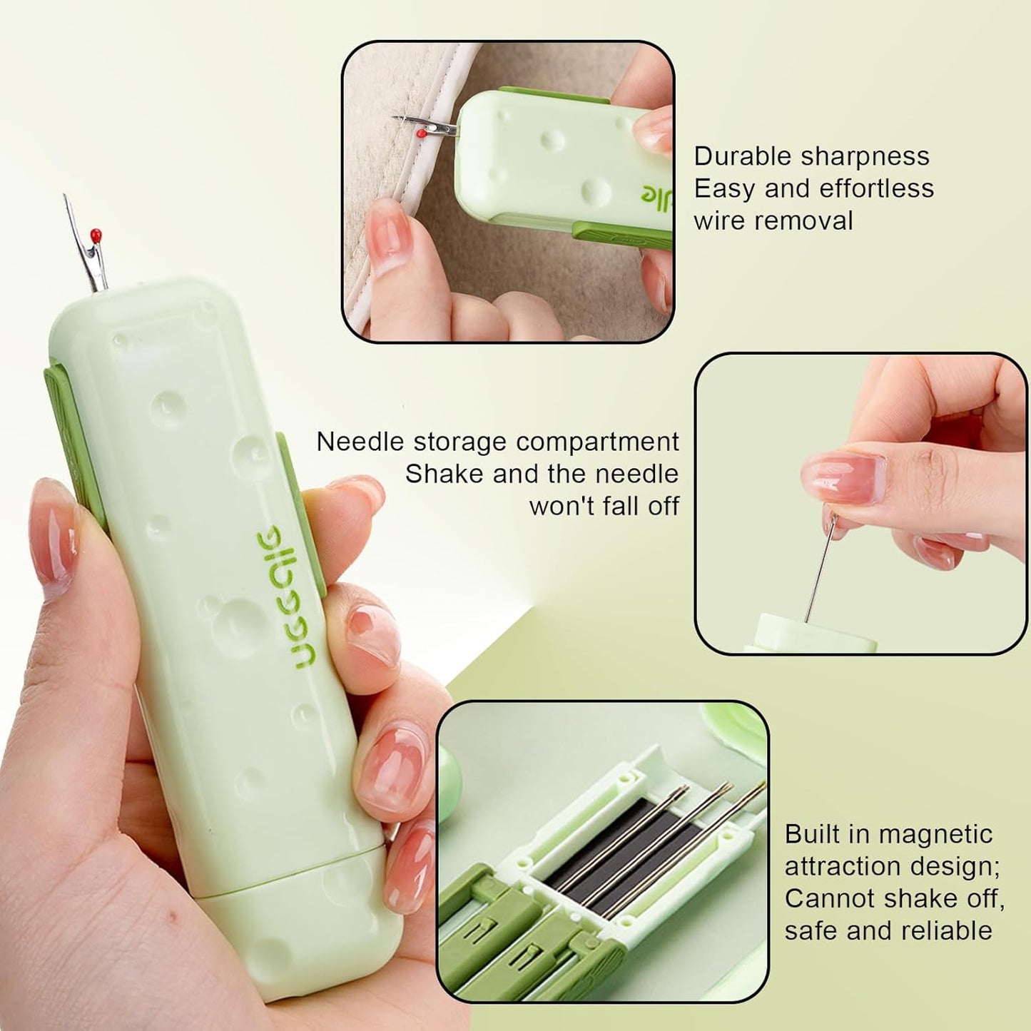 sanzkjic Upgraded 3-in-1 Automatic Threader Seam Ripper with Needle Storage, Multi-Function Quilting Sewing Accessories, Hand Sewing Threader for Embroidery & Quick Repairs (2PCS -Green,Yellow)