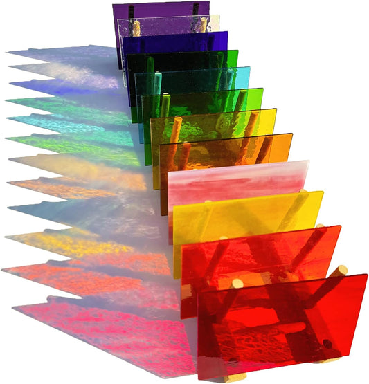 ILLUCKAI 12 Sheets Rainbow Transparent Stained Glass Sheet, 4 x 6 inch Cathedral Art Glass Supplies for Stained Glass Projects and Mosaic Making Crafts