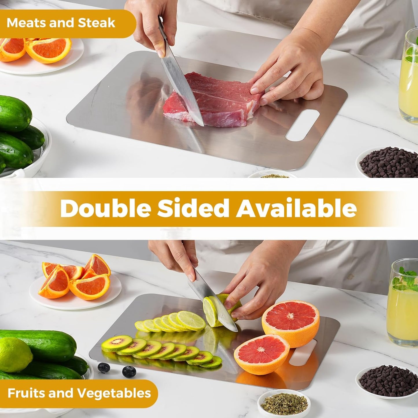 Tavano Titanium Cutting Board,Titanium Cutting Boards for Kitchen,Double-side Available Cutting Board for Vegetables,Meat,Fruits,Easy to Store and Clean(M+L)