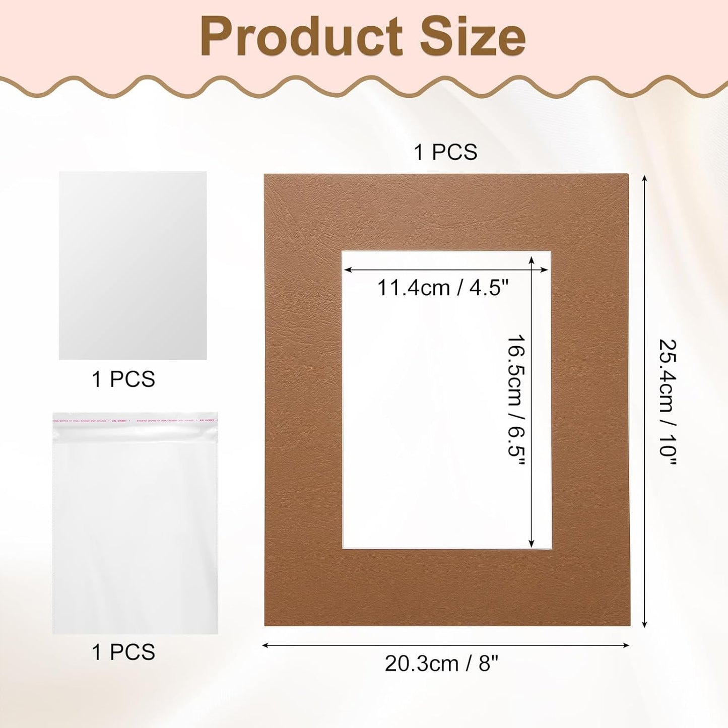 uxcell Picture Mats, 8 x 10 Mat Board Center for 5 x 7 Pictures Acid Free White Core Bevel Cut Frame Mattes with Backing for Display Art Measuring, Dark Brown