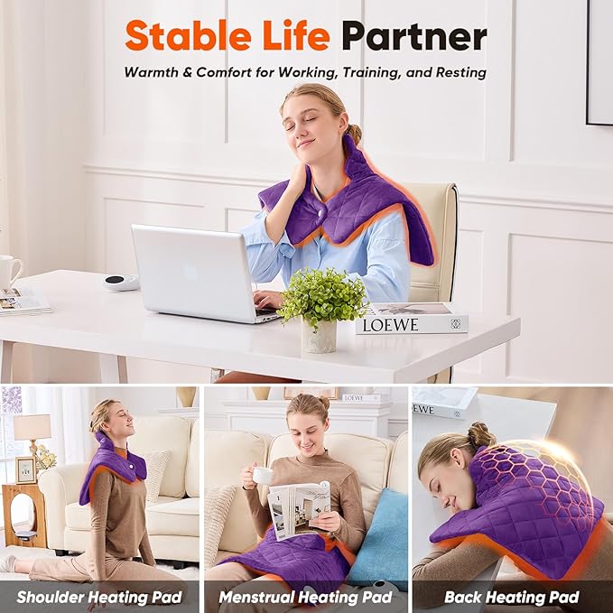Purple Weighted Heating Pad for Neck Shoulders and Back, Valentines Day Gifts for Her Women Wife, Birthday Gifts for Mom Older Women, Electric Heated Blanket with 9 Heat Options 4 Auto-Off Timer