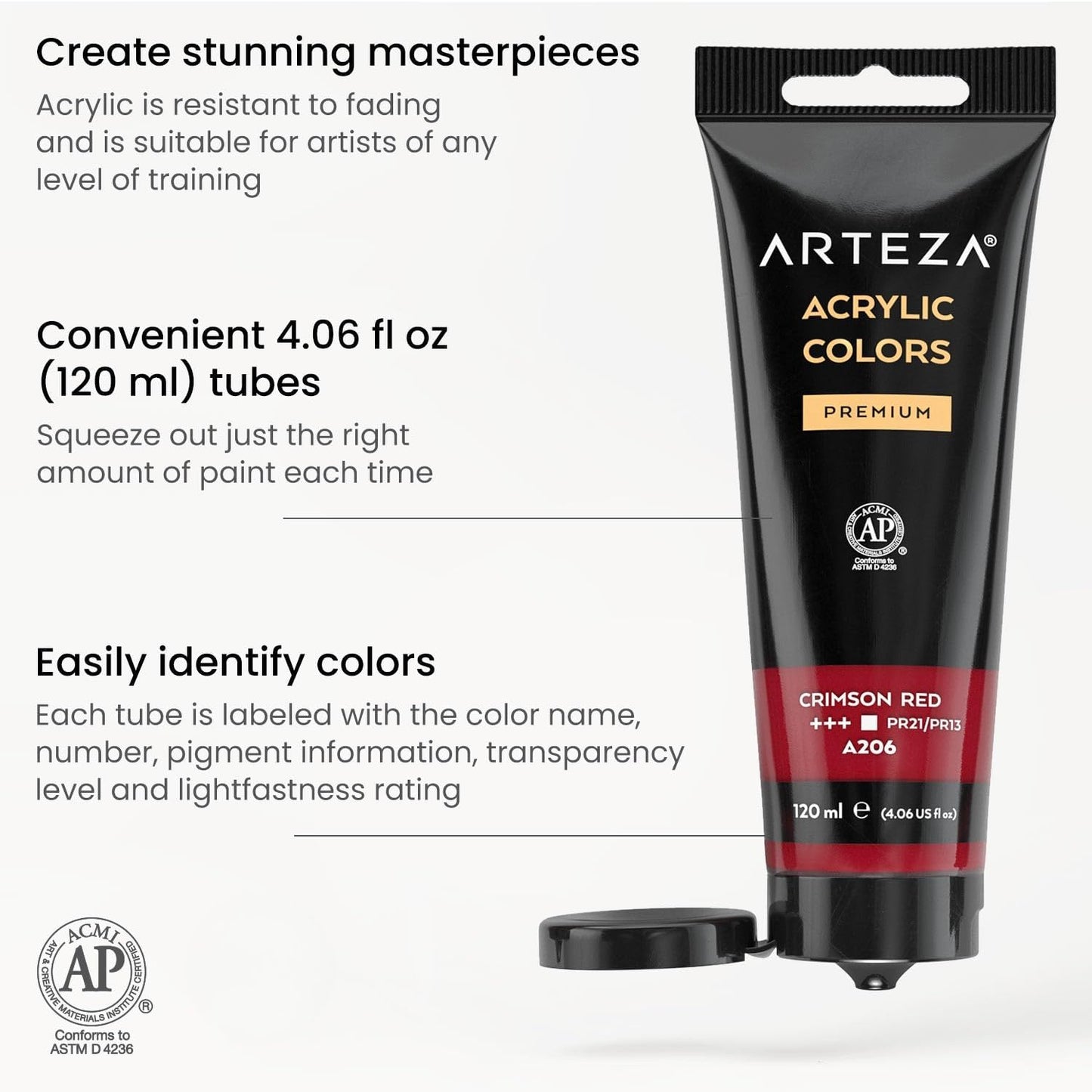 ARTEZA Acrylic Paint Set of 14 Colors, 4.06 Ounce Tubes, Non-Toxic Acrylic Artist Paints. Art Supplies for Painting
