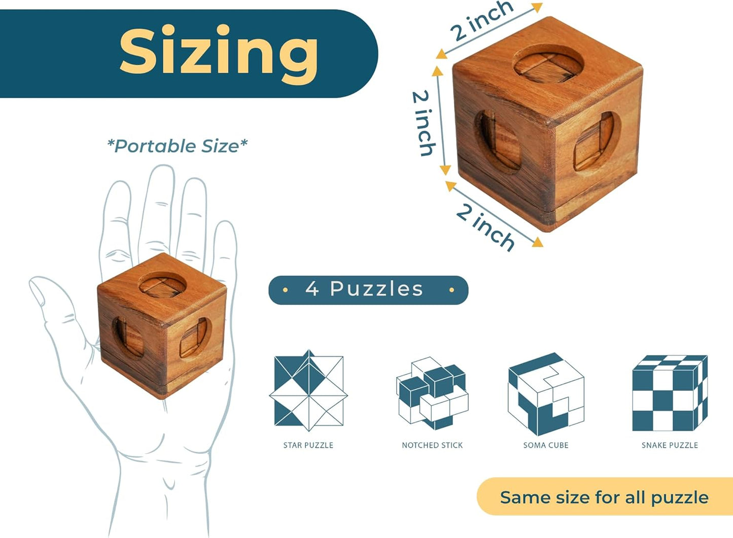 BSIRI Wooden Puzzle Box Set (4 Games) - Challenging Brain Teasers 3D Puzzles for Adults, Interlocking Games for IQ Test. Ideal for Rustic Patio Decor, Unique Gift for Christmas and Birthdays