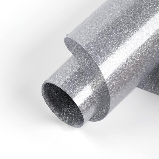 HTVRONT Silver Glitter Heat Transfer Vinyl - 10" x 5FT Silver Glitter HTV Vinyl for T-Shirts, Hats, Shoes & Bags