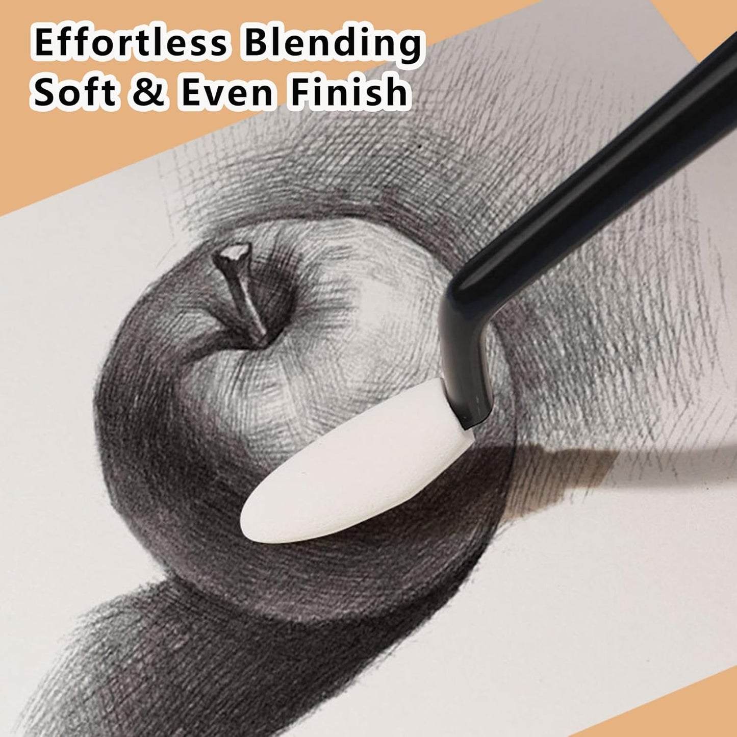 44 Pcs Blending Stumps & Sponge Wipers Set for Artists - 4 Handles + 40 Replaceable Sponge Tips - Charcoal, Graphite, Pastel Blenders for Sketching, Shading & Correcting Drawings (Black)