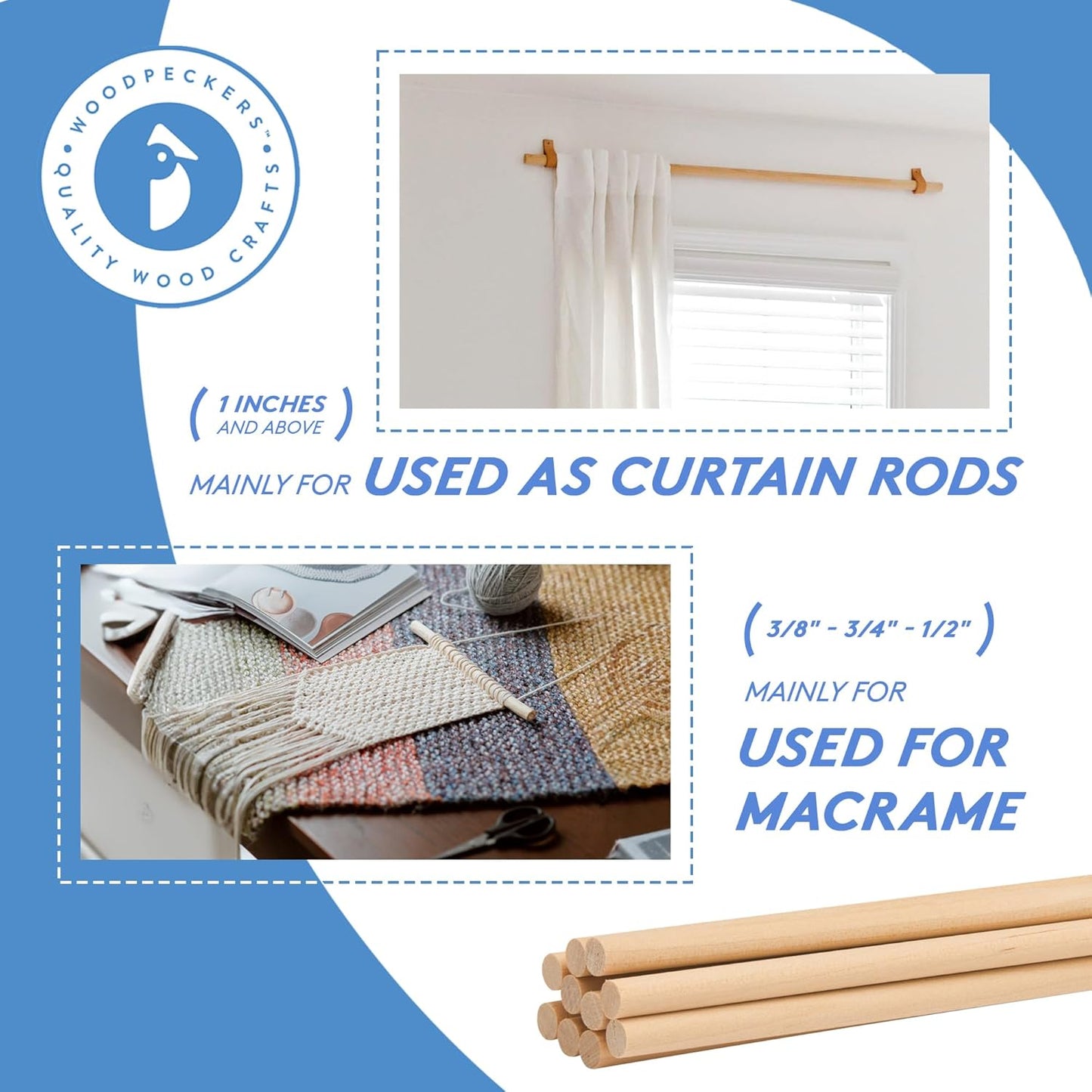 Wooden Dowel Rod, 1 Inch x 18 Inch Wood Dowels, Pack of 25 Wooden Dowels for Crafts, Unfinished Hardwood Wooden Dowels Rods, Strong Wood Rod Dowels for Crafting and DIYers