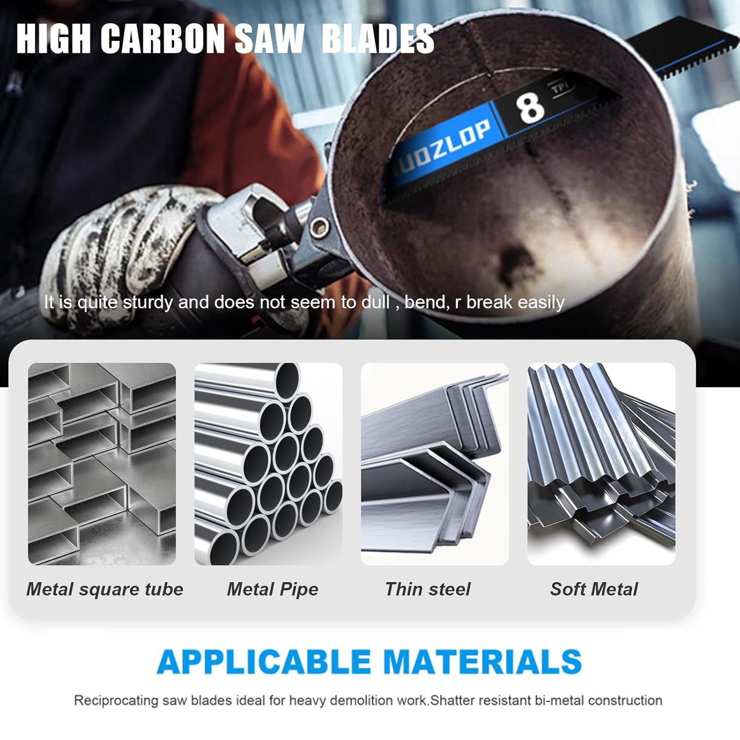 1 Pack 9 inch Reciprocating Saw Blades Set，8 TPI High Carbon Saw Blades for Metal ，Saw Blades with Organizer Case (1, 8T/9inch)