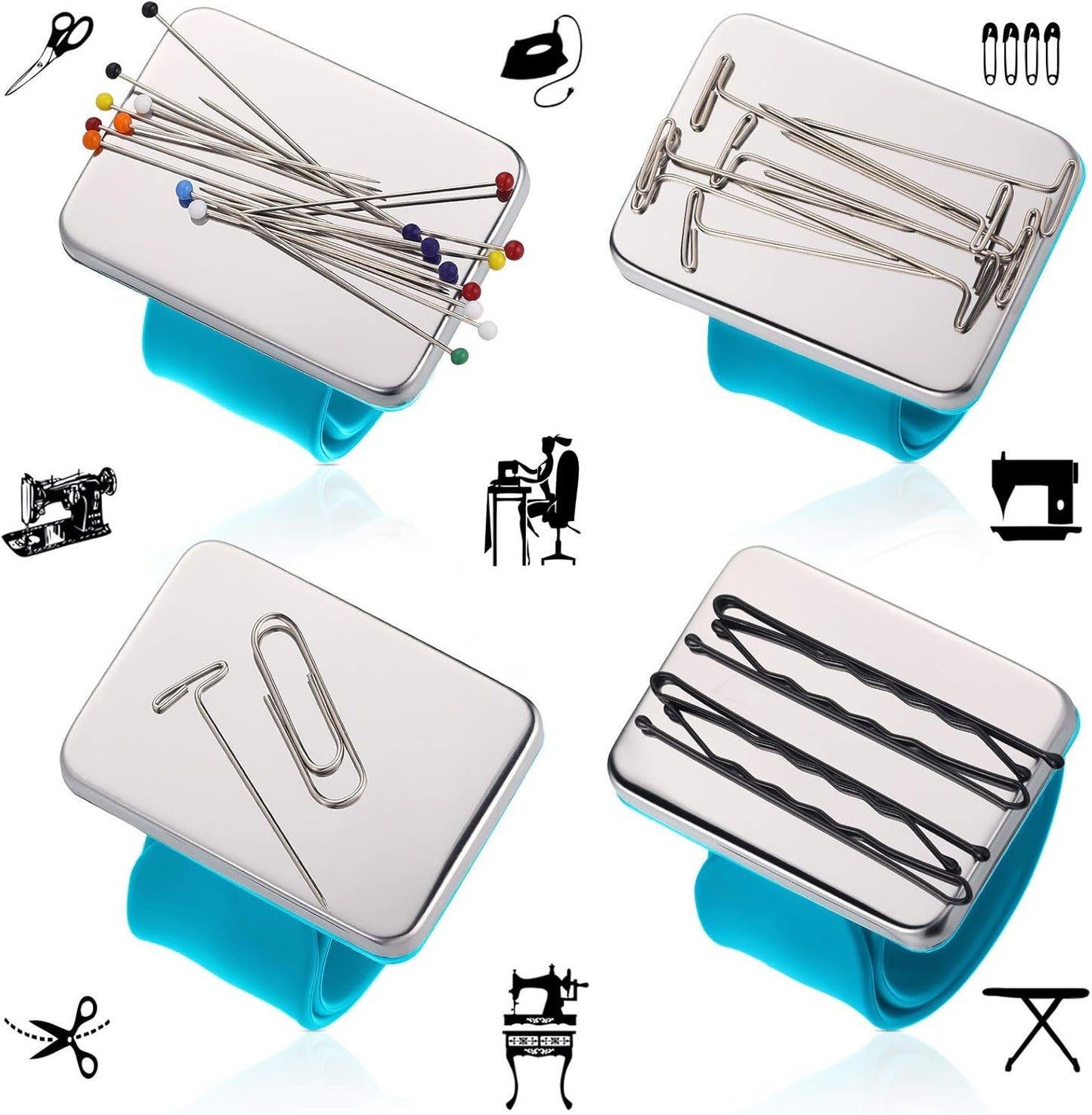 Magnetic Wrist Sewing Pincushion with 100 Pieces 1.5 Inch Ball Head Sewing Pins Set Wrist Magnetic Pin Holder Gift Supplies(Blue)