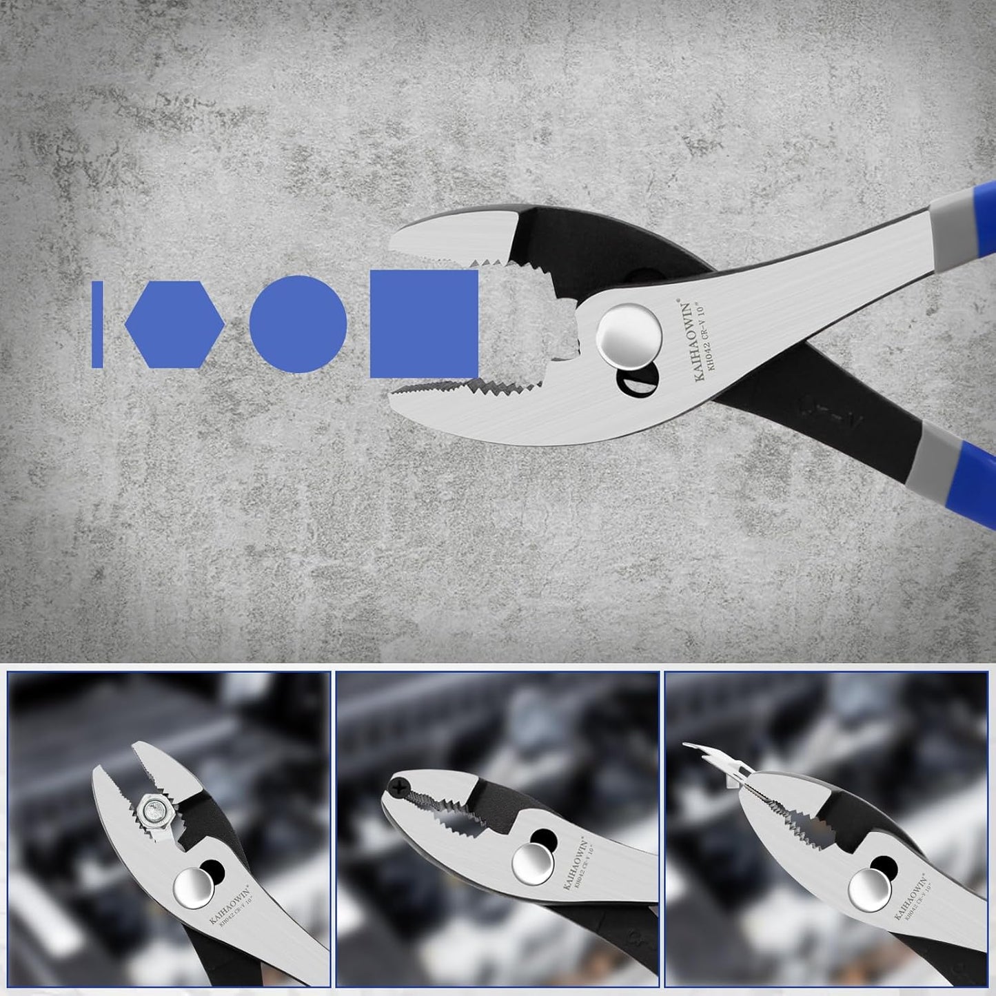 KAIHAOWIN Slip-Joint Pliers 8"& 10" Set of 2, Large Pliers Cr-V Heavy Duty Serrated Jaw with Rubber Grip Handle Plier Tool