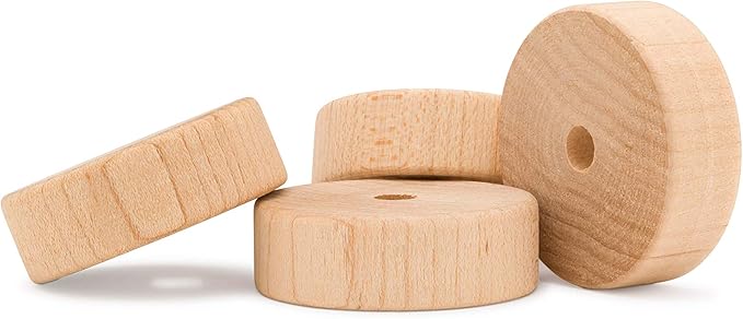 2-inch Diameter Slab Wooden Wheels for Crafts, 3/8-inch Hole, 7/16-inch Thick, Pack of 12 Mini Wood Wheels for Model, by Woodpeckers