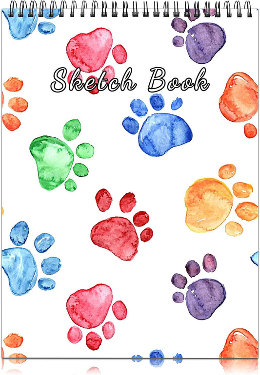 Cabreche Cute Sketchbook Top Spiral Bound Sketch Pad, 9 x 12 inch,100GSM Thick Paper,50 Sheets 100 Pages,Art Sketch Book Artistic Writing Drawing Paper for Girls Women Beginners-Dog Paw Prints