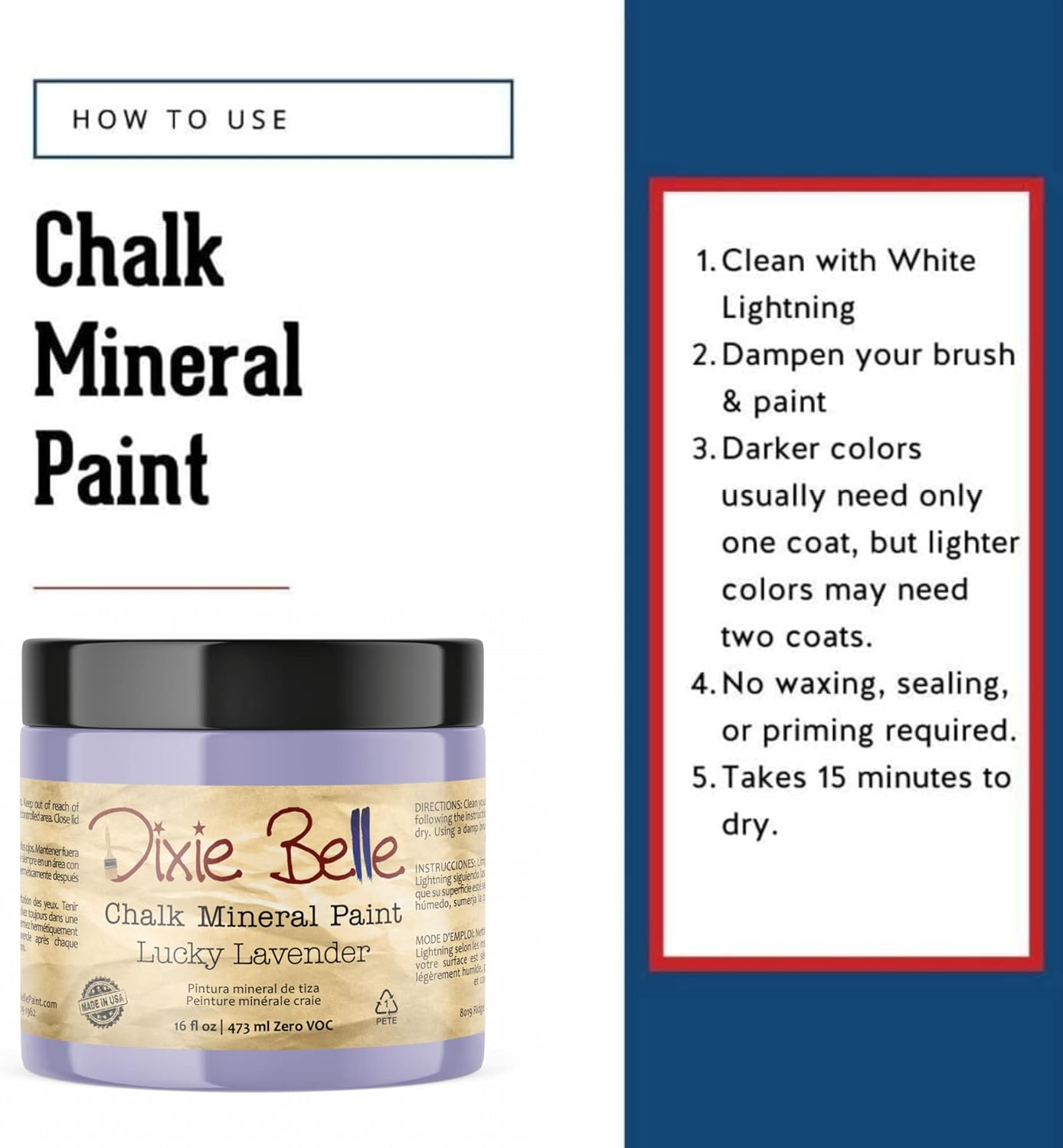 Dixie Belle Paint Company Chalk Finish Furniture Paint - Lucky Lavender (16oz) - Matte Pastel Purple Chic Chalk Mineral DIY Furniture Paint