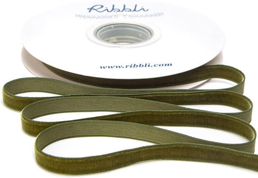 Ribbli Moss Green Velvet Ribbon,Polyester Velvet 3/8 Inches Continuous10-Yard Spool,Christmas Ribbon for Gift Wrapping,Floral Bouquets, Home Decor