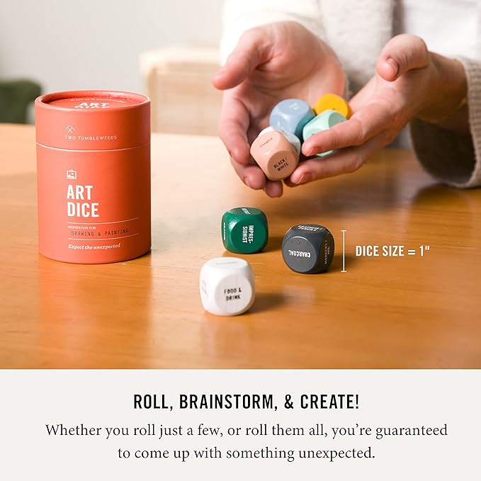 Two Tumbleweeds Art Dice - Drawing & Painting Game for Adults, Artists & Teachers - Set of 9 Dice for Creative Inspiration - Drawing Prompts for Studio and Classroom - Gift for Artist - 1+ Players