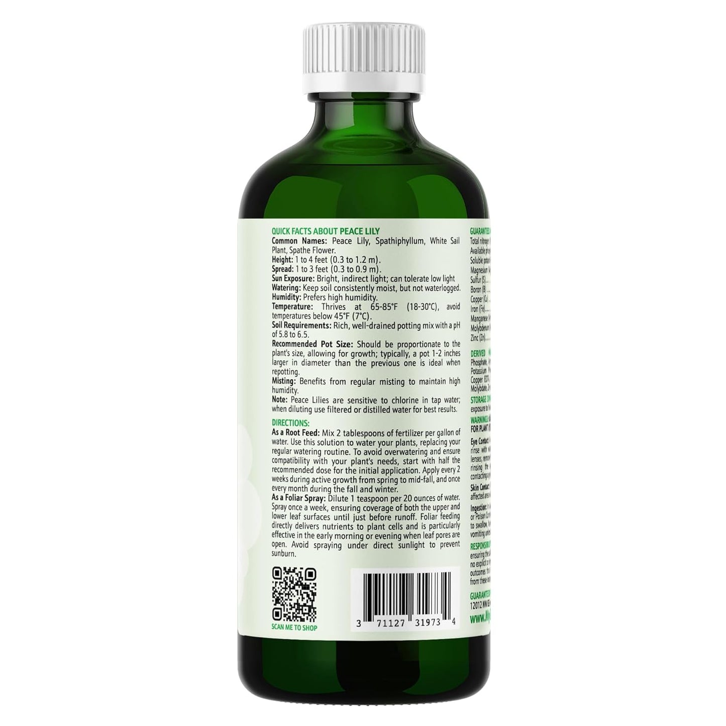 Peace Lily Fertilizer: 3-1-2 Liquid Fertilizer with Essential Micronutrients - The Ultimate Food for Spathiphyllum, Perfect for Indoor Plants (16 OZ)