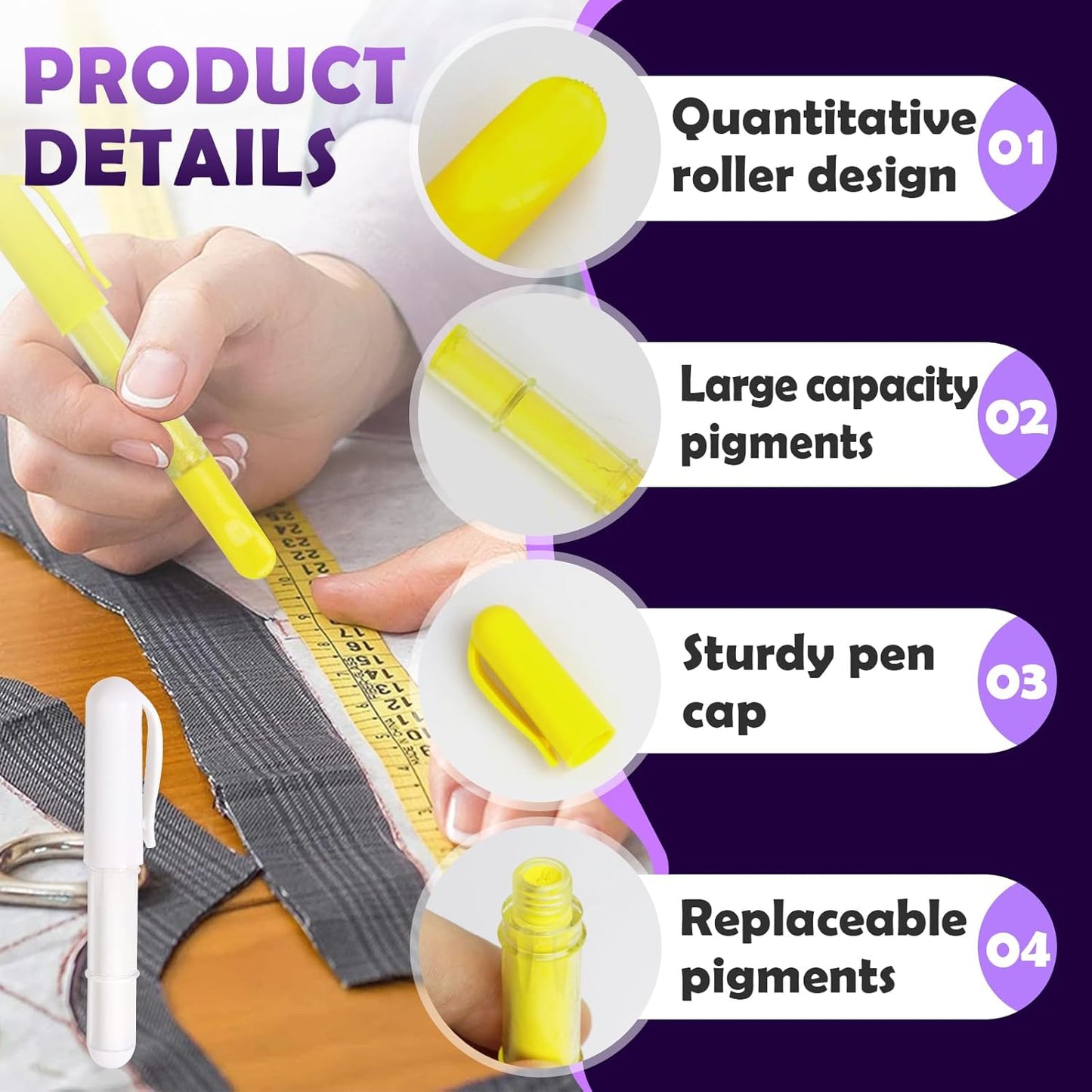 Sewing Chalk for Fabric, Wipeable and Washable Fabric Chalk for Sewing, Etailed Marking on Fabrics, Cottons, Leathers - White