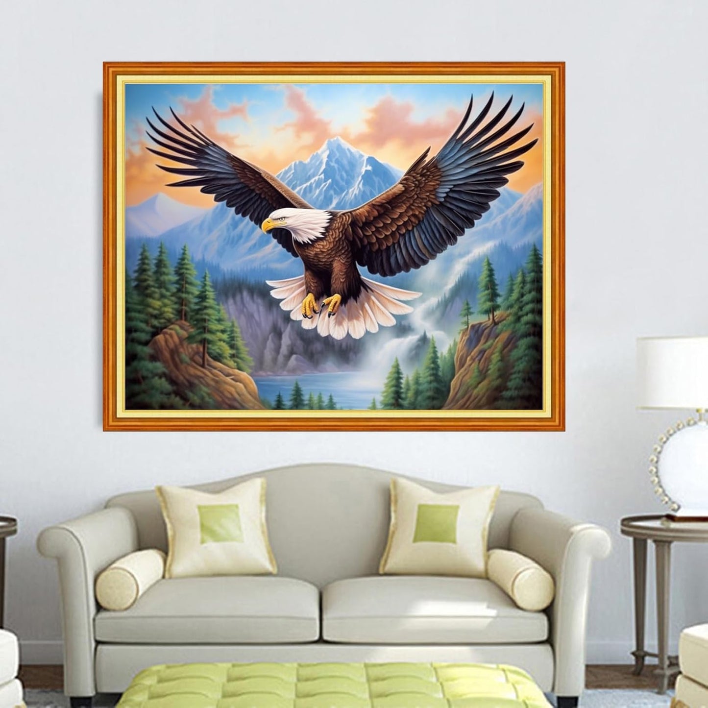 DMCVIVR Stamped Cross Stitch Kits for Adults Beginners Embroidery Kits 11CT Needlepoint Kits Cross Stitch Patterns Embroidery Patterns-Eagle Mountain and River 16x20 inch