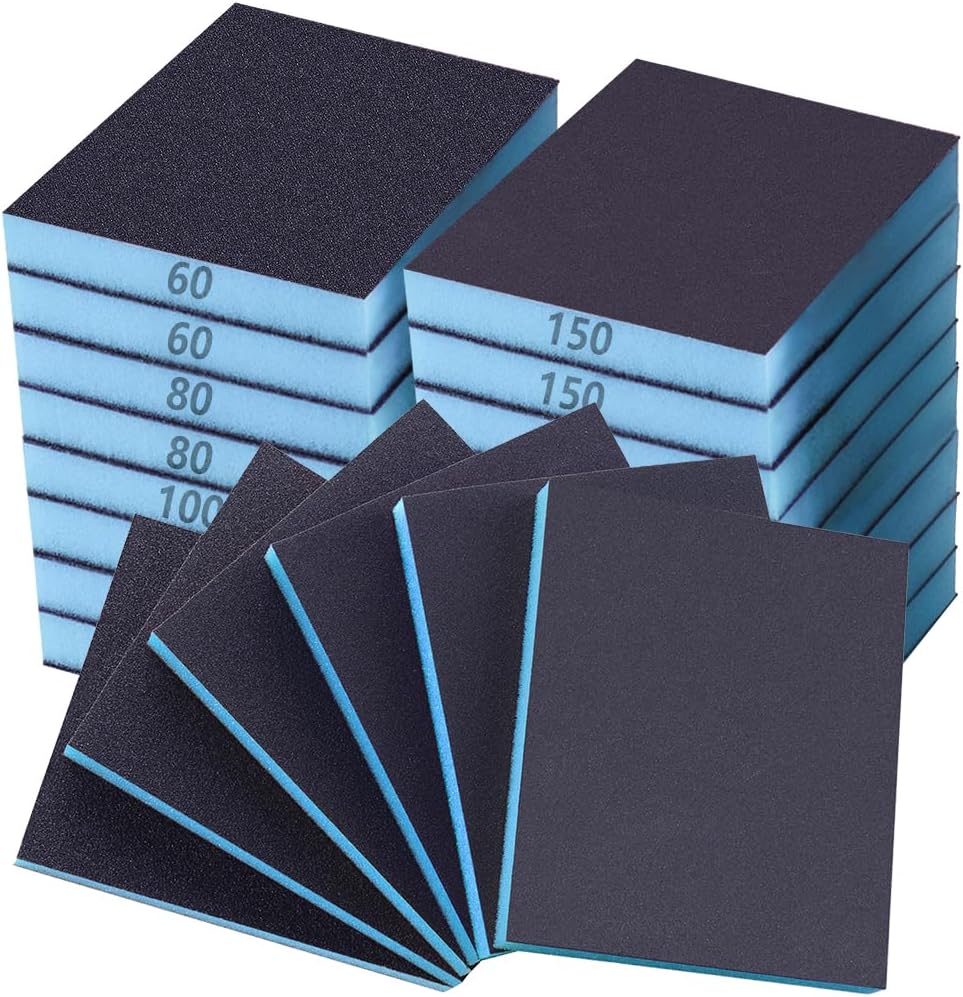 16 Pack Sanding Sponge, 60 80 100 120 150 180 240 320 Coarse Medium Fine Grits Sanding Block,Wet Dry Sandpaper Block Sandpaper Sponge for Wood Metal FurniturePaint and Drywall
