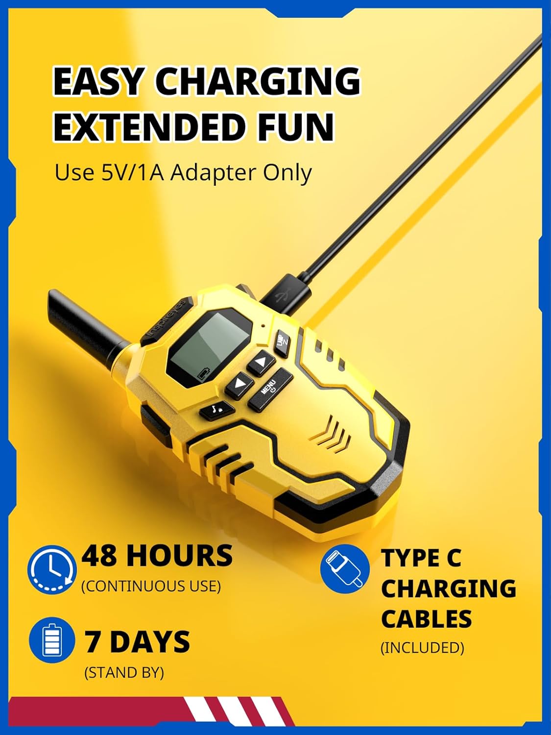 Walkie Talkies for Kids Rechargeable, Long Range 2 Way Radio, Outdoor Beach Camping Road Trip Role Play Toys Birthday Xmas Gift for Boys Age 7-12, 2 Pack