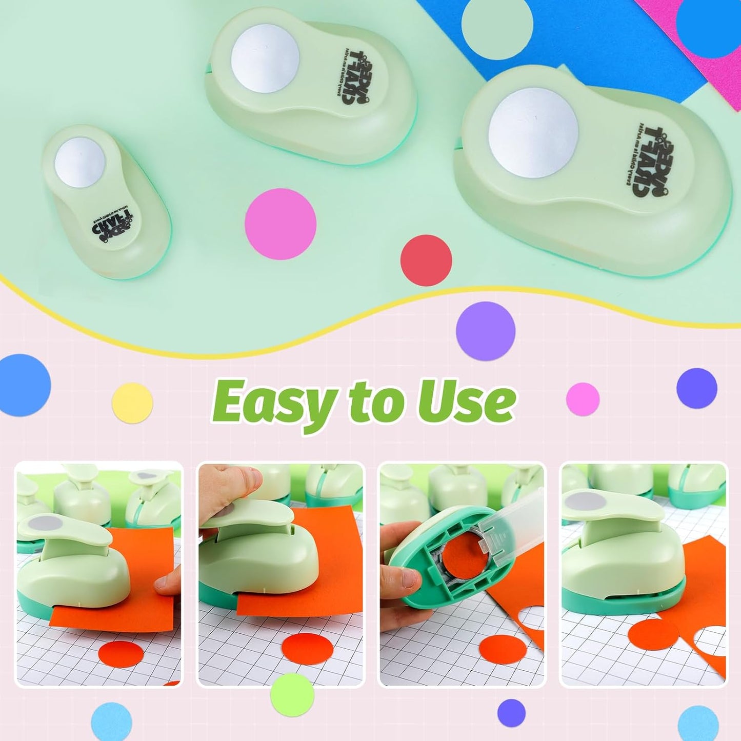 UCEC Circle Cutter, 3 Pcs Circle Puncher, 1 3/8 5/8 Inch Craft Hole Punch with 30 Pcs Colorful Paper, Hole Puncher Paper Cutter for Crafting Card, Making Scrapbook Craft, DIY Office Supplies