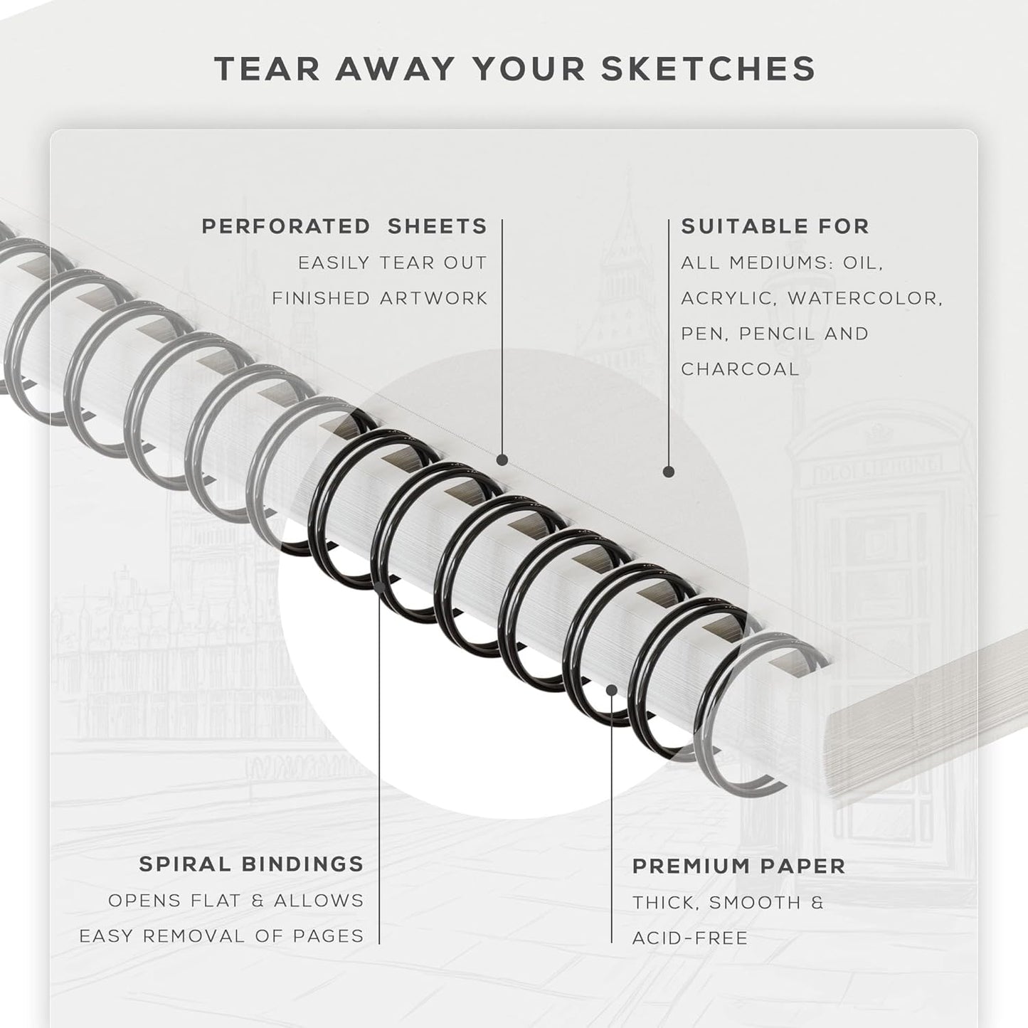 BEECHMORE BOOKS Mixed Media Spiral Sketchbook A4 9×12 – 300 GSM Heavyweight Paper, 50 Perforated Sheets, Bleedproof Art Pad for Watercolor, Acrylic, Oil, Gouache, Markers