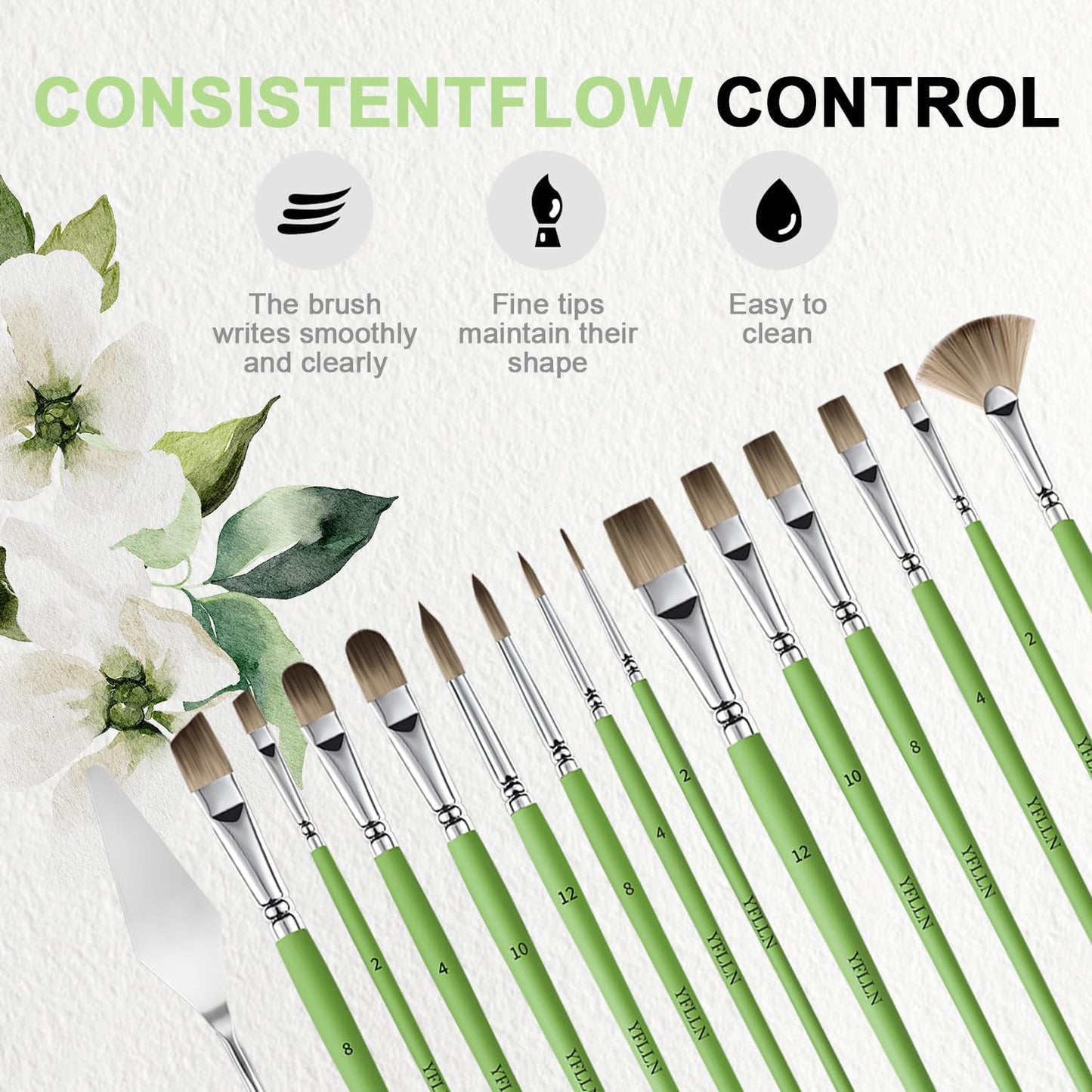 Paint Brush Set, Professional Paint Brushes for Watercolor Painting, Acrylic, Gouache & Oil Painting - Detail Paint Brushes, Round, Flat, Cat's Tongue,Liner for Artists and Beginners(15pcs)