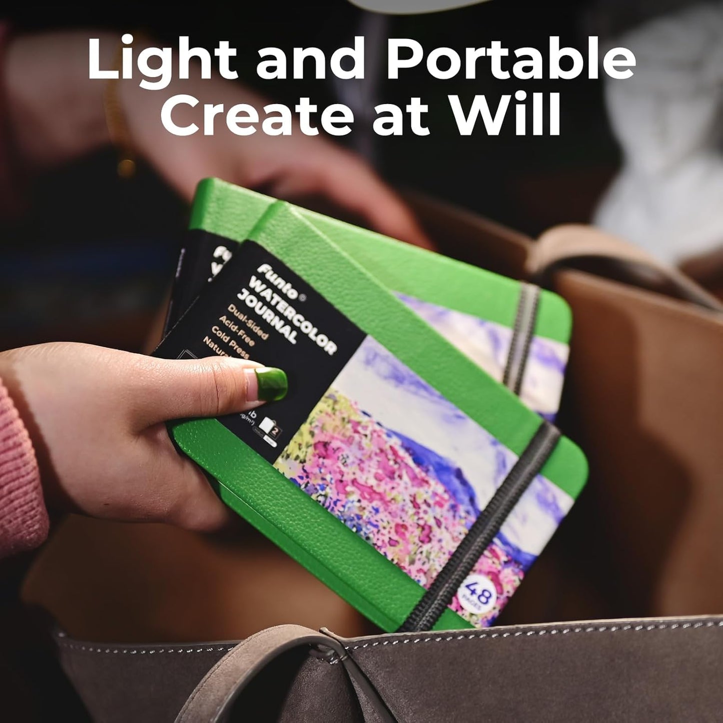 Funto Watercolor Journal, 3.5x5.5, 2 Pack, 24 Sheets Each, Green Cloth Cover, 110lb/230gsm, Suitable for Techniques and Mixed Media