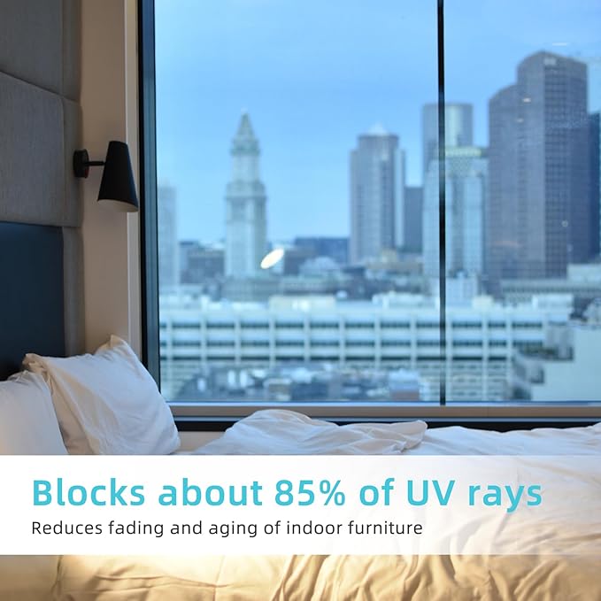 Filmgoo Window Privacy Film One Way Daytime Mirror Tint Treatments UV Heat Control Vinyl Stickers Sun Block Glass Paper Door Covering Reflective (Light Blue Silver, 17.5 Inch x 15.7 Feet)