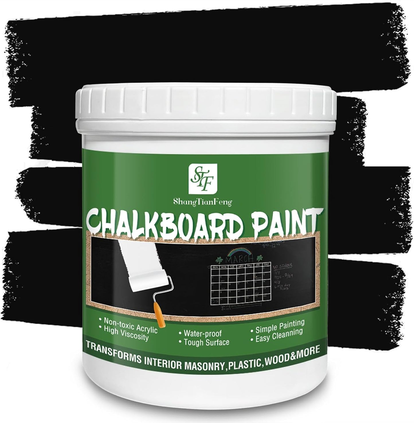 ShangTianFeng Black Chalkboard Paint （32 FL Oz） - Matte Finish, Non-Toxic & Quick-Drying Chalk Paint for Walls, Wood, Metal, Glass | Easy Clean, Durable DIY Craft Paint for Kids Room, Kitchen, Classroom Decor
