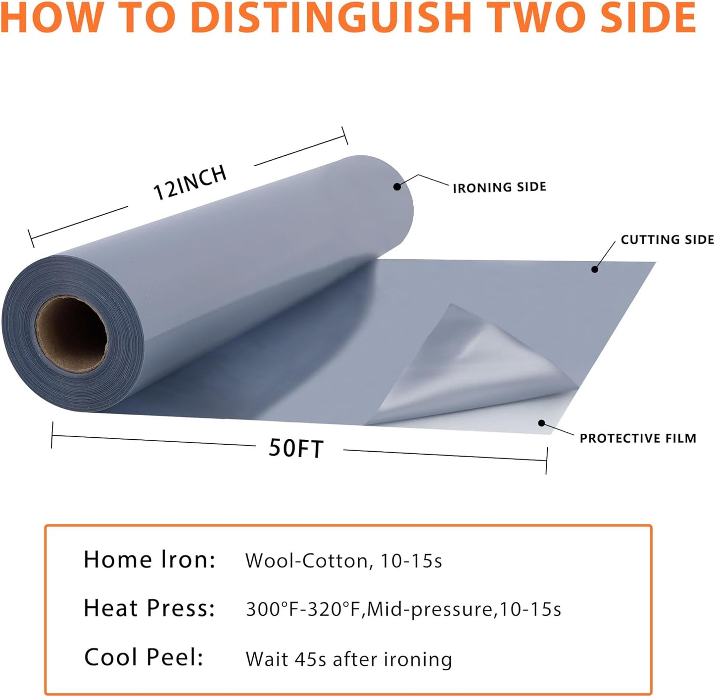 RENLITONG Silver Iron on Vinyl 12Inch by 50ft Roll HTV Heat Transfer Vinyl for T-Shirt HTV Rolls for All Cutter Machine - Easy to Cut & Weed for Heat Transfer Design