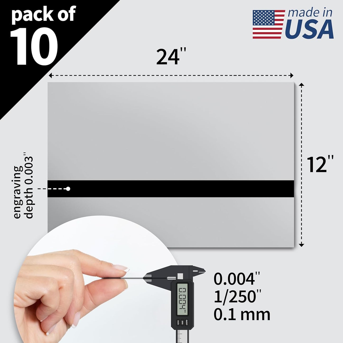 Trotec TroLase Lights | 24"x12"x1/250"(0.1mm thick) | Adhesive-Backed Flexible Laser Engraving Sheet/Film for Decal & Label | Double Color Plastic Sheet for Engraving | Smooth Silver/Black | 10pcs