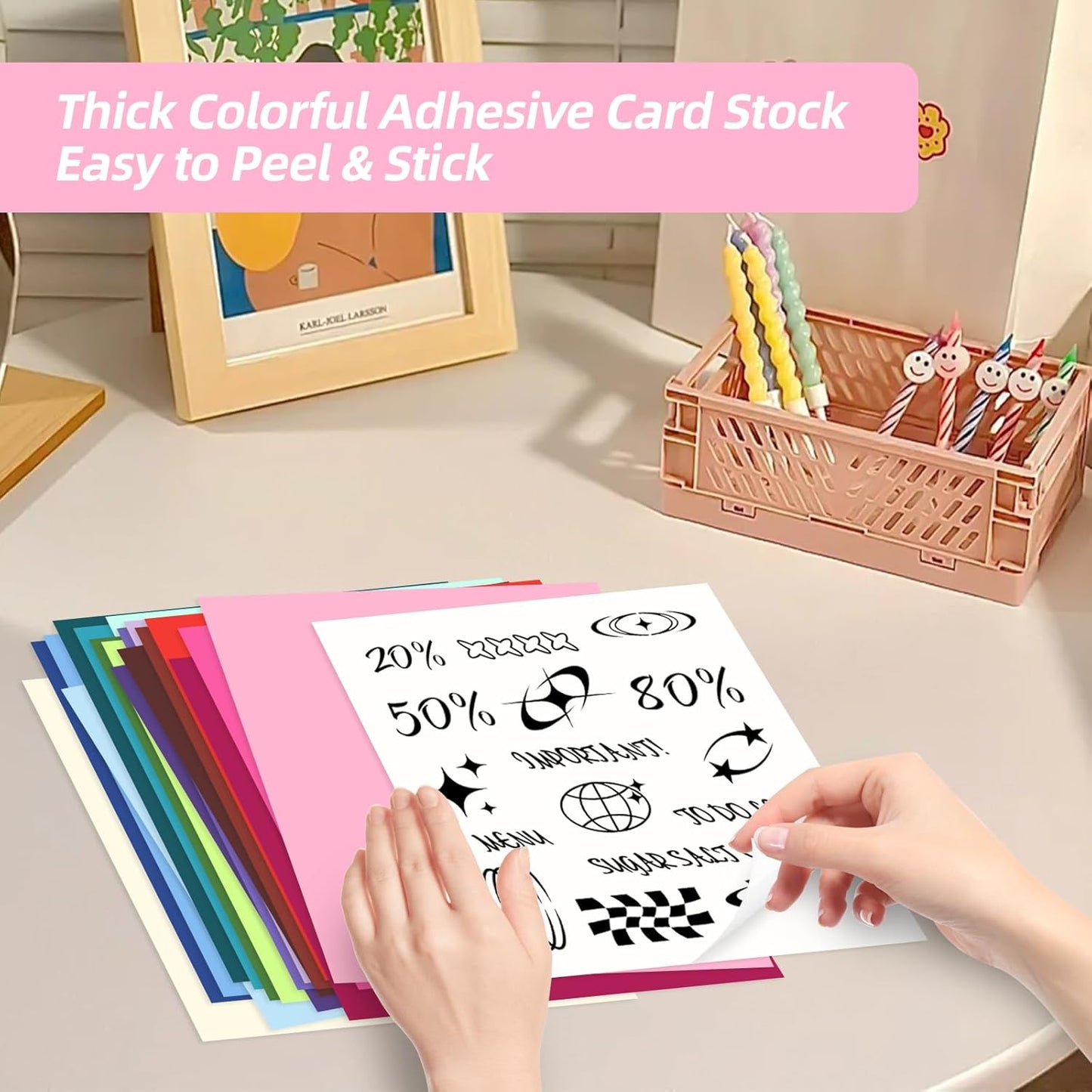 40 Sheets Printable Sticker Paper Heavy Weight Colored Self Adhesive Sticker Cardstock A4 250GSM 90LB 20 Assorted Colors