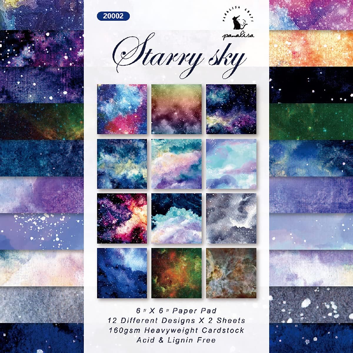 YASMEN Scrapbook Paper Pad, 24 Sheets Celestial Themed Mixture Colored Paper, 6"×6” Space Galaxy Cardstock Pads for Card Making,Designer Junk Journal, Planners, Background Borders Greeting Cards