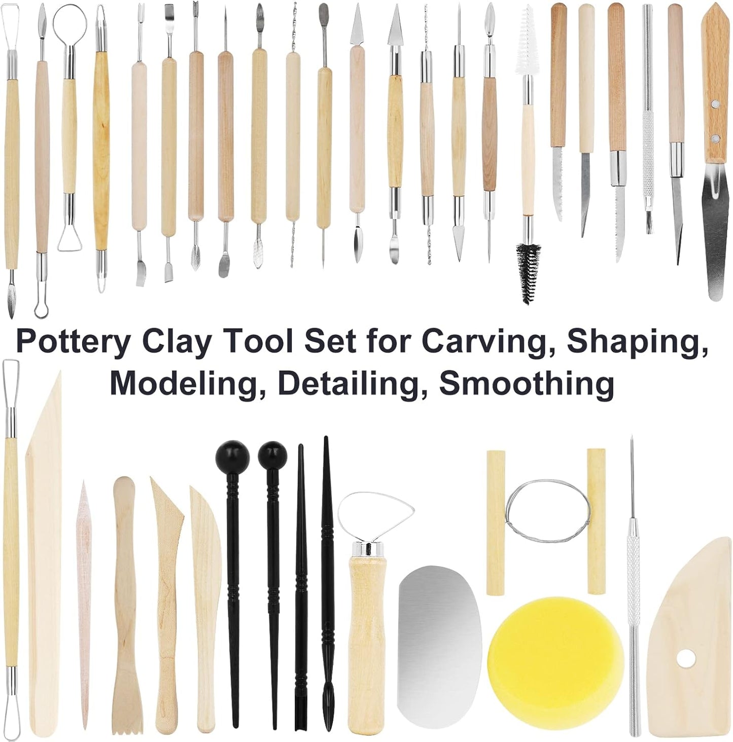 Yagugu Pottery Supplies Clay Tools for Sculpting, 39Pcs Basic Wood Ceramics Carving Polymer Clay Tool Supplies kit Supplies for Kids Adults and Artists Modeling Shaping Building for Art&Craft Gifts