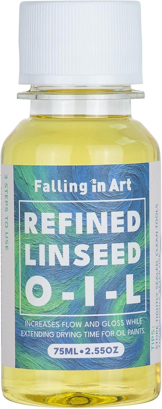 Falling in Art Refined Linseed Oil for Painting, Oil-Based Paint Thinner for Artists and Professionals, 2.5 Oz Bottle