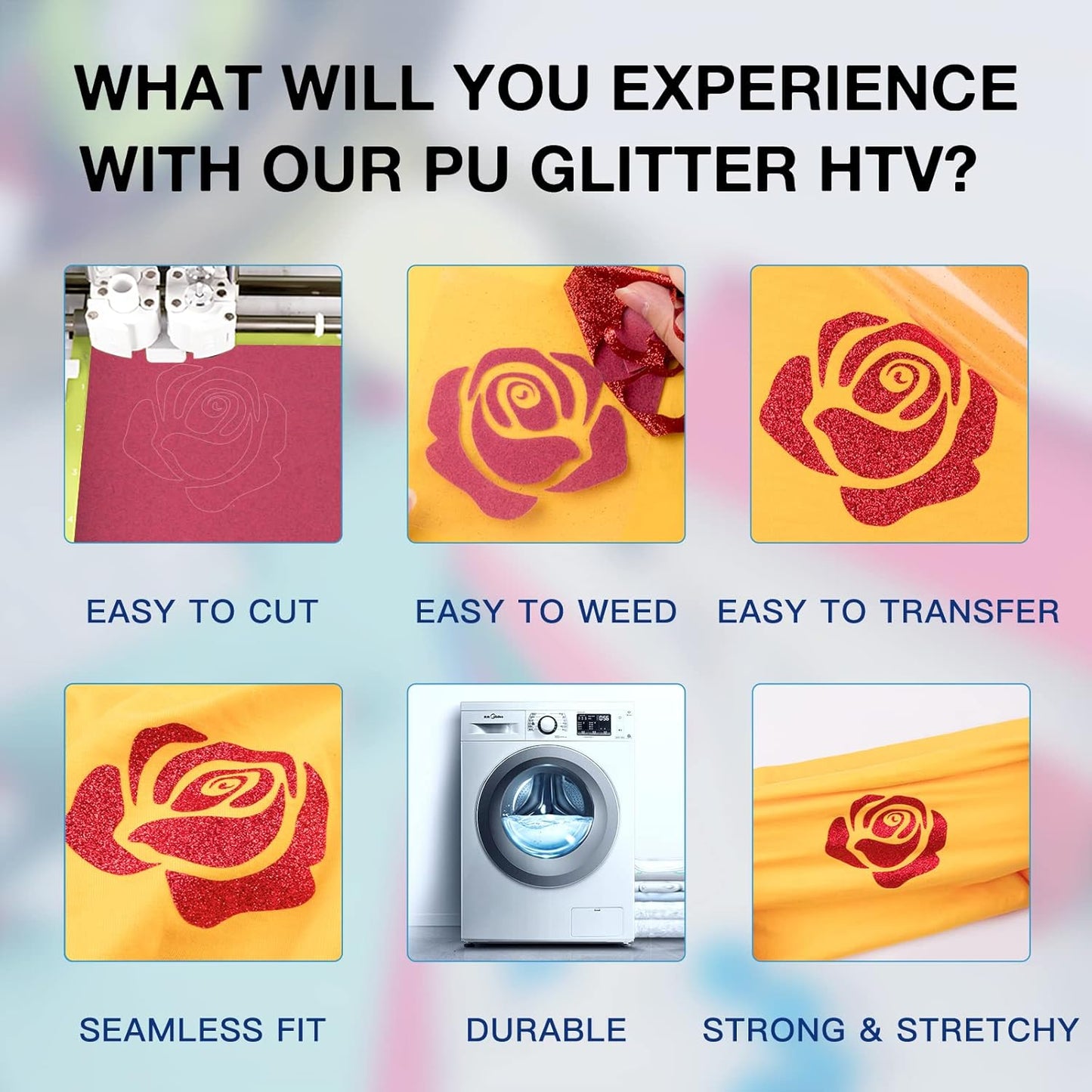 HTVRONT Red Glitter HTV Vinyl Roll - 10" x 8ft Red Glitter Iron on Vinyl for All Cutting Machine, Glitter Heat Transfer Vinyl for T Shirts - Easy to Cut & Weed & Transfer (Red Glitter)